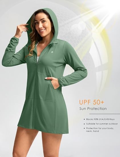 Women's UPF 50+ Swim Cover Up Sun Protection Hoodie Long Jacket SPF Lightweight Beach Cover Ups for Women