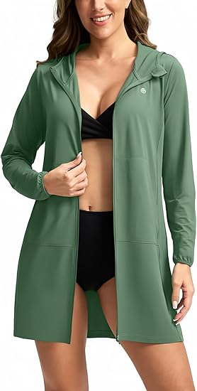 Women's UPF 50+ Swim Cover Up Sun Protection Hoodie Long Jacket SPF Lightweight Beach Cover Ups for Women