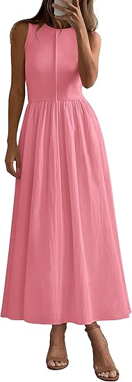 PRETTYGARDEN Maxi Dresses for Women 2025 Summer Casual Sleeveless Patchwork Flowy Vacation Sundress Knit Long Work Tank Dress