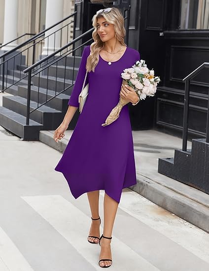 Zeagoo Midi Women 3/4 Sleeve Dress Casual Dresses with Pockets 2025 Fall A Line Dress Elegant Formal Modest Dresses