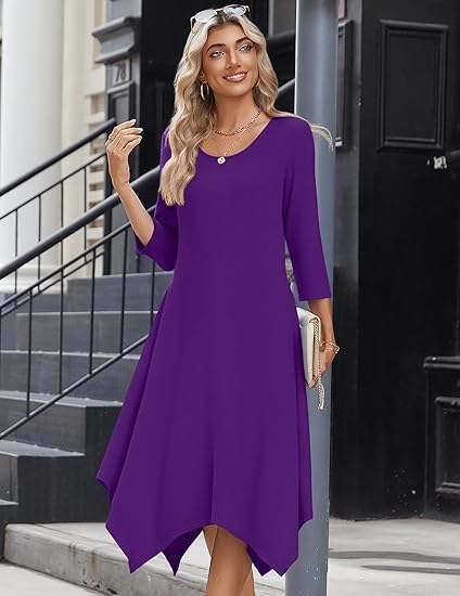Zeagoo Midi Women 3/4 Sleeve Dress Casual Dresses with Pockets 2025 Fall A Line Dress Elegant Formal Modest Dresses