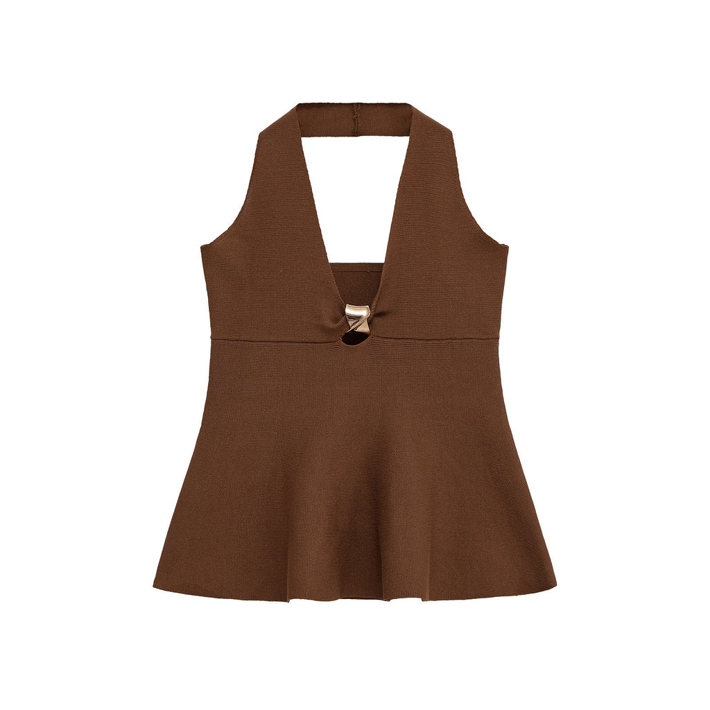 Fashionable slim fit short skirt style hem hanging neck collar camisole top for women