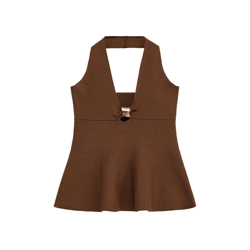 Fashionable slim fit short skirt style hem hanging neck collar camisole top for women