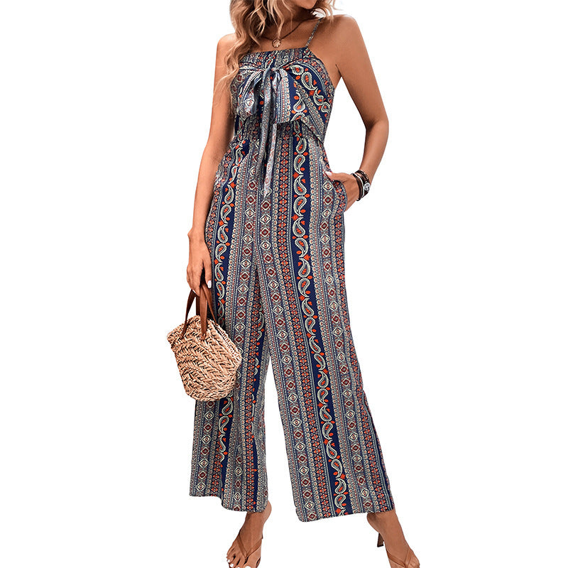 European and American summer women's suspender printed jumpsuit