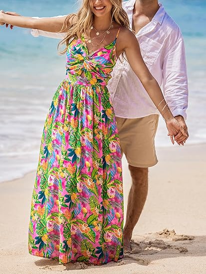 CUPSHE Women's Maxi Dress Floral Print Twisted V Neck Sleeveless Long Dress Summer Casual Dress