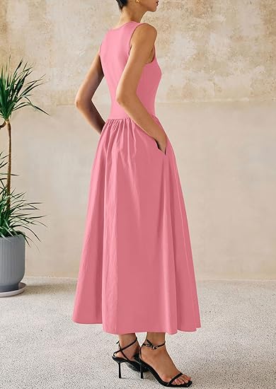 PRETTYGARDEN Maxi Dresses for Women 2025 Summer Casual Sleeveless Patchwork Flowy Vacation Sundress Knit Long Work Tank Dress