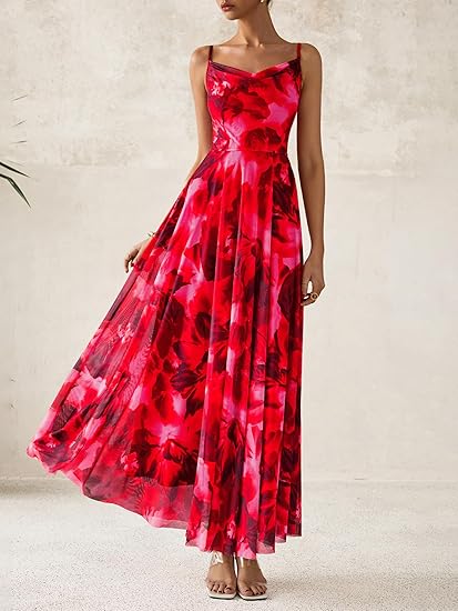BTFBM Women Summer Floral Maxi Dresses Elegant Spaghetti Strap Dress Printed Party Dress Beach Long Dresses
