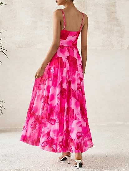 BTFBM Women Summer Floral Maxi Dresses Elegant Spaghetti Strap Dress Printed Party Dress Beach Long Dresses