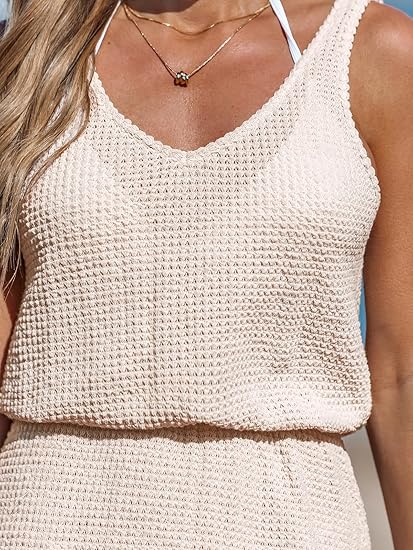 CUPSHE Women Swimsuit Cover Up V Neck Sleeveless Waffle Knit Beach Coverup Dress