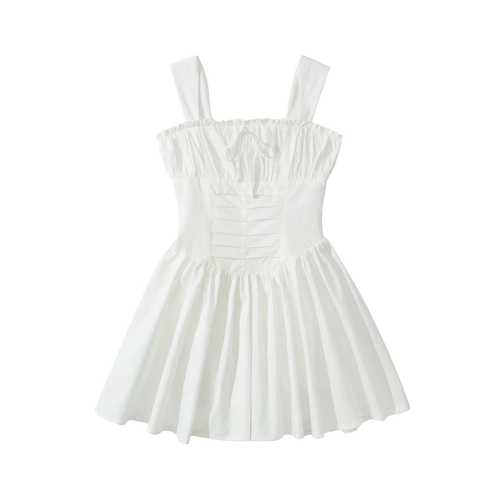 Solid color waist cinched wide shoulder strap camisole dress for women color